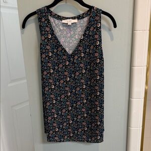 LOFT V-Neck Floral Tank Top - Black and Pink